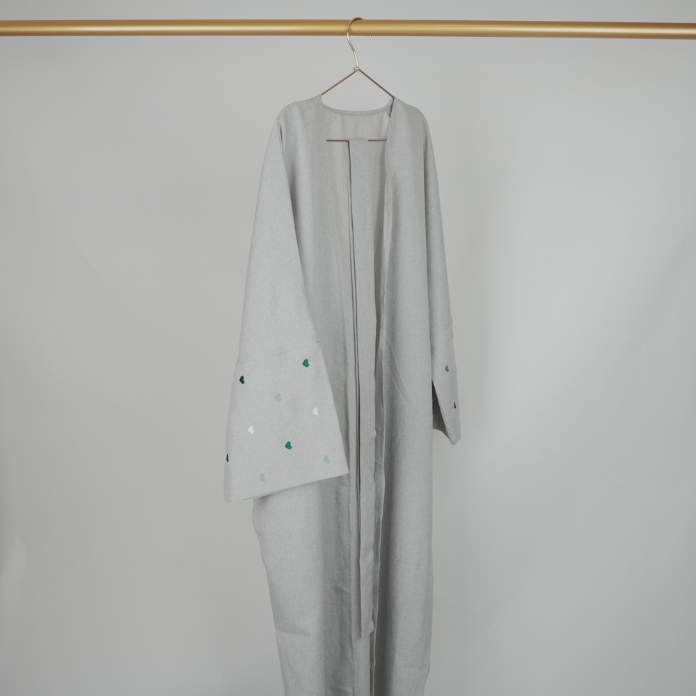 Picture of Cross-border Embroidered Ethnic Cardigan open abaya Middle East Dubai Long Sleeve Love Embroidered Linen Ethnic Costume