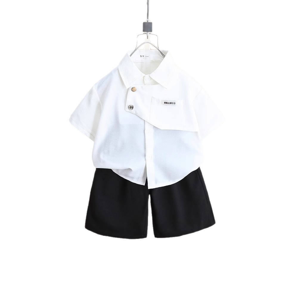 Picture of 8164 Children's Summer Shirt Set 2025 New Boys Short Sleeve Shorts Two-Piece Set Baby Shirt Summer Trendy Style