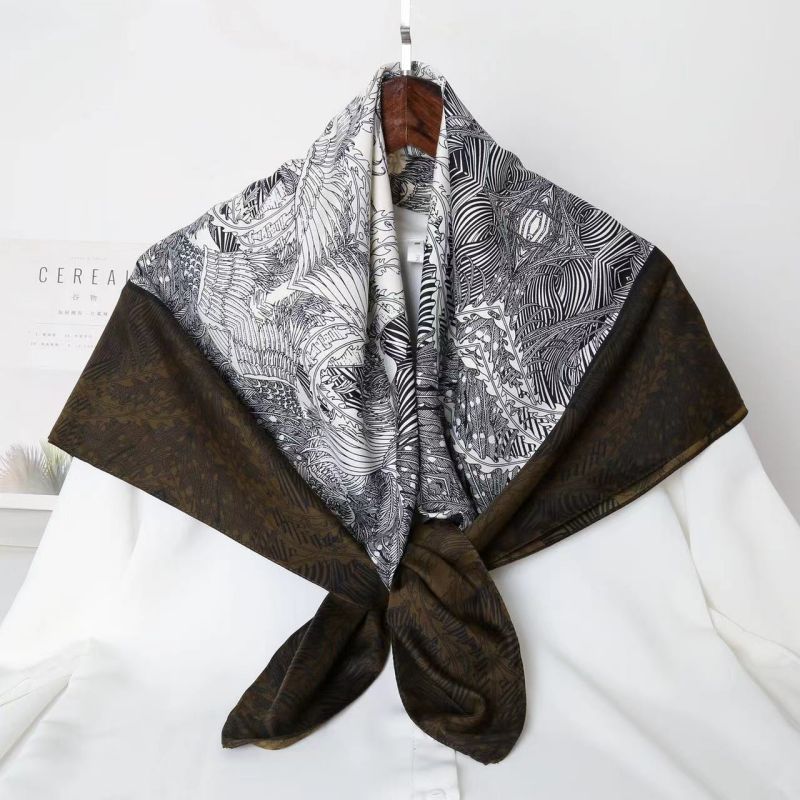 Picture of Autumn and winter all-match shawl animal printed black and white simple large square 90*90CM imitation silk twill silk scarf for women