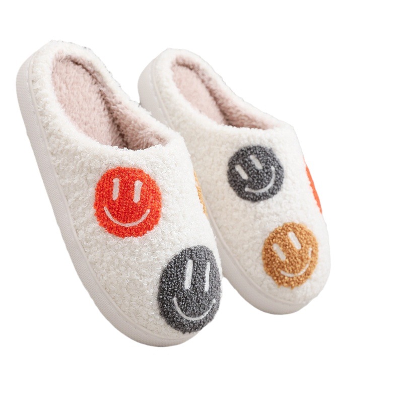 2024 New European and American Cross-Border Smiling Face Cotton Slippers for Women Indoor Thick-Soled Home Cixi Slippers Factory Ready-Made Large Size