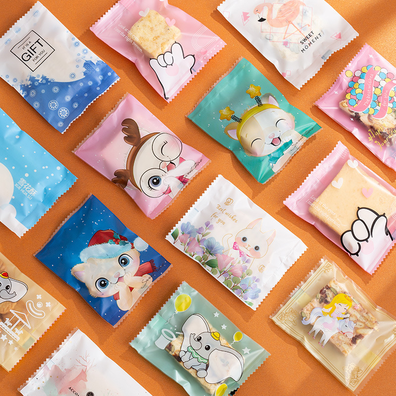 New snowflake crisp nougat packaging bag cookie nougat biscuit packaging candy bag machine seal self-sealing bag mixed style
