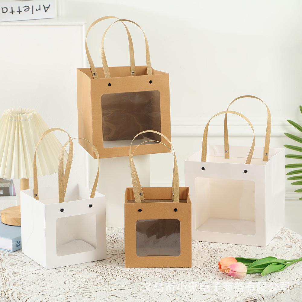 Gift Bags, Baking Bags, Cake Bags, Square Thickened Kraft Paper Bags, Souvenir Bags, Cross-Border Transparent Tote Bags
