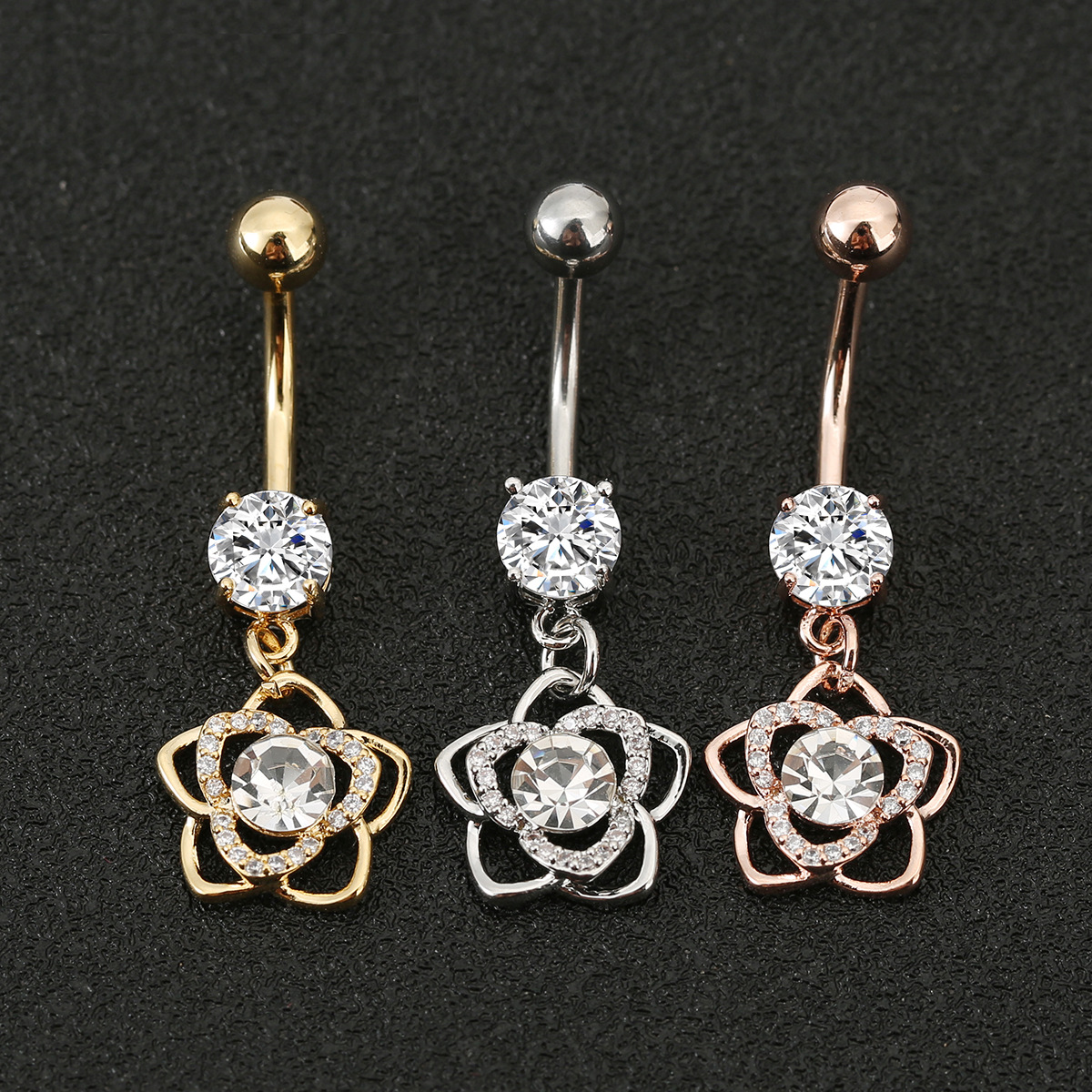 Amazon Hot Sale Human Body Piercing Navel Ring Lucky Flower Diamond Navel Nail Fashion Personalized Navel Buckle Jewelry