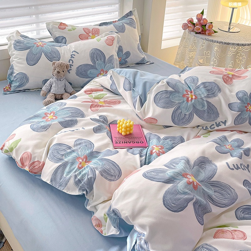 Picture of Class A Maternal and Infant Grade Four-Piece Set Small Fresh Thickened Sanding Quilt Cover Washed Cotton Bed Sheet Quilt Cover Dormitory Three-Piece Set ins