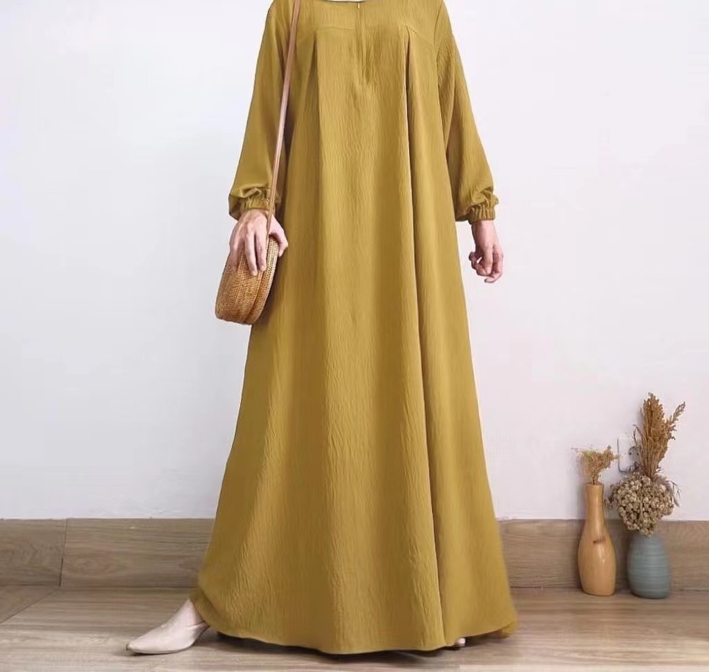 Picture of Foreign trade new cross-border Middle East solid color long sleeve zipper round neck dress Muslim dress factory batch in stock