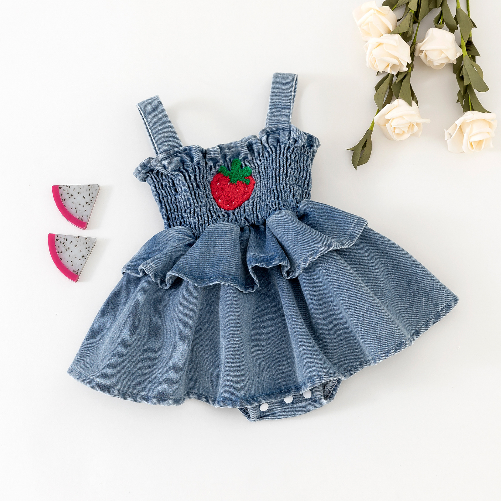 Picture of Cross-border summer new baby girl baby strawberry strap Denim cute ha skirt dress