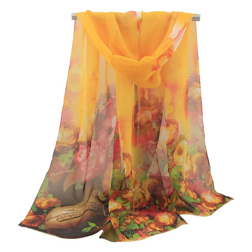 2020 Spring and Summer New Silk Scarf Magpie Newspaper Spring Picture Women's Chiffon Long Silk Scarf Yiwu Small Gauze Scarf Wholesale