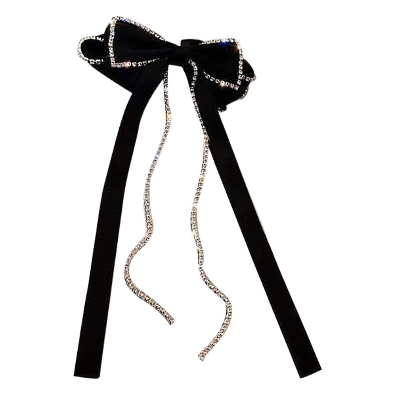 Bow Hair Accessories Rhinestone Hair Band Tassel Hair Clip Black Super Fairy Hair Accessories Top Clip Korean Internet Celebrant Headwear Clip Hair