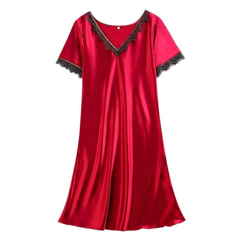Yaoting Ice Silk Pajamas Women's Summer Silk Women's Short Sleeve Sexy Nightgown Women's Home Wear Factory Wholesale 1679