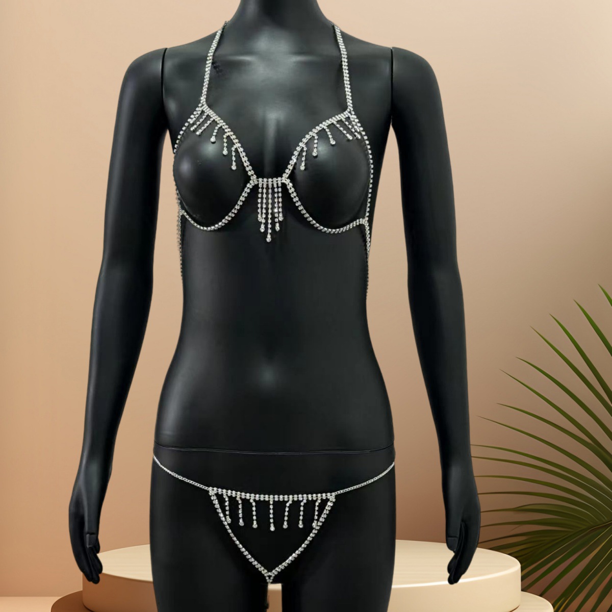 Fashion New Trend Hollow Tassel Body Chain Set Shiny Rhinestone Sexy Bikini Body Jewelry