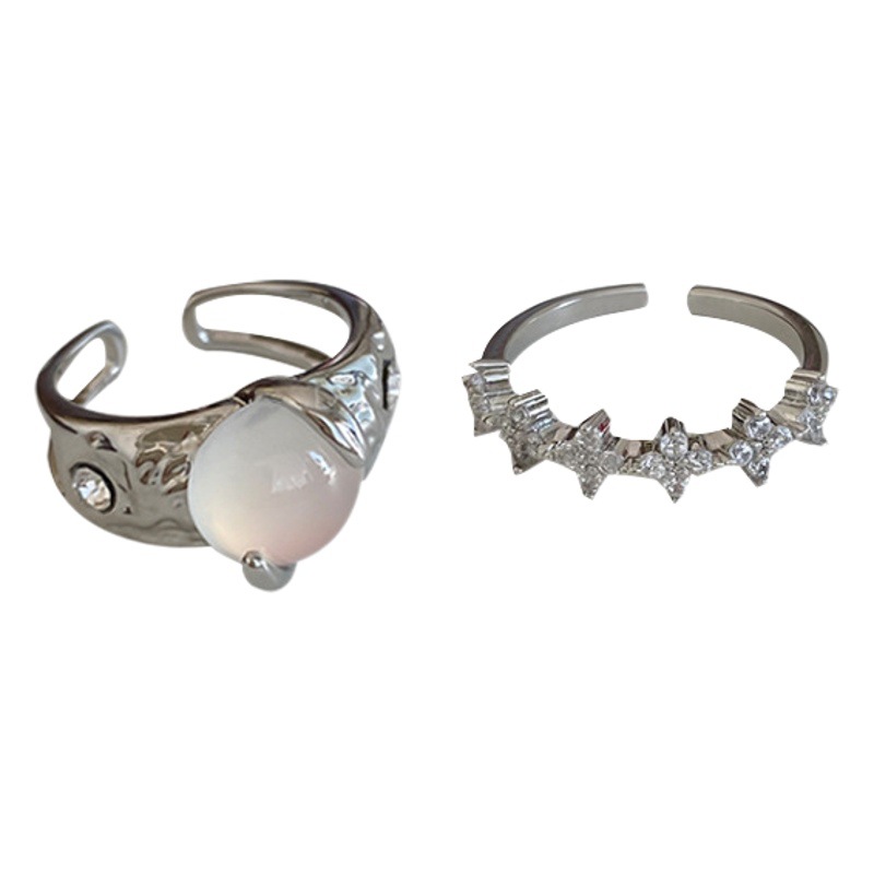 Moonstone Flower Open suit Ring Women's Summer Light Luxury Finger Ring 2023 New Design Sense Ring