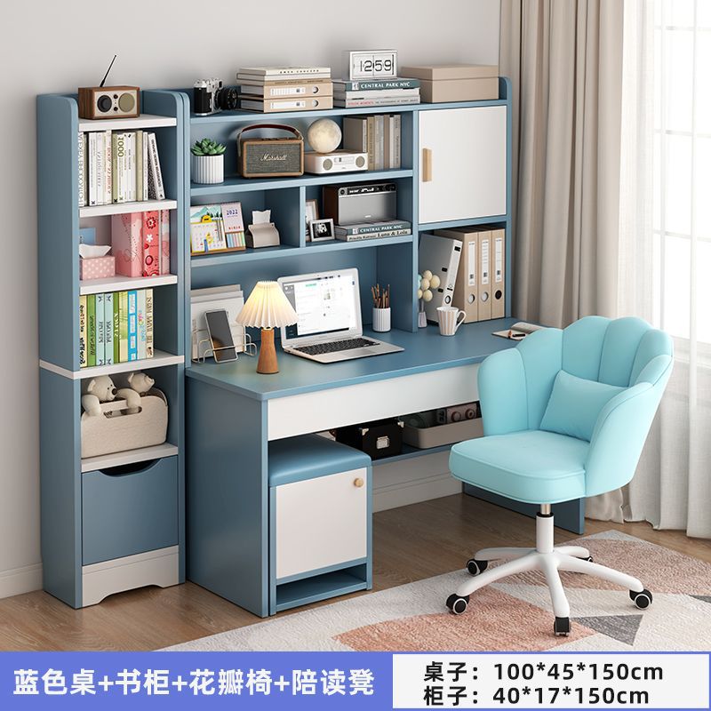 Picture of Student home study desk, children's desk, bookshelf combination table and chair set, simple bedroom, children's writing desk