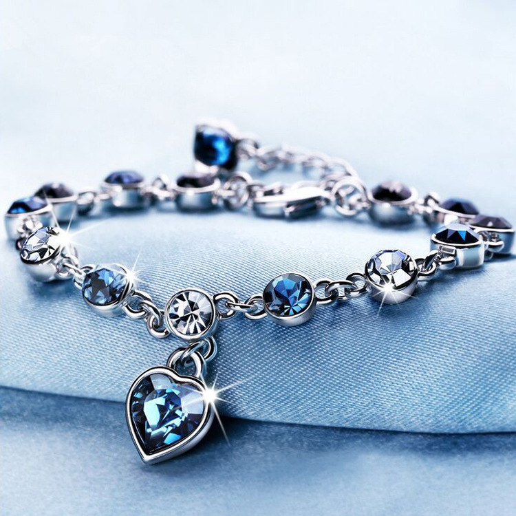 Popular live broadcast ocean heart-shaped peach heart Austrian crystal diamond-embedded women's bracelet fashion bracelet jewelry wholesale