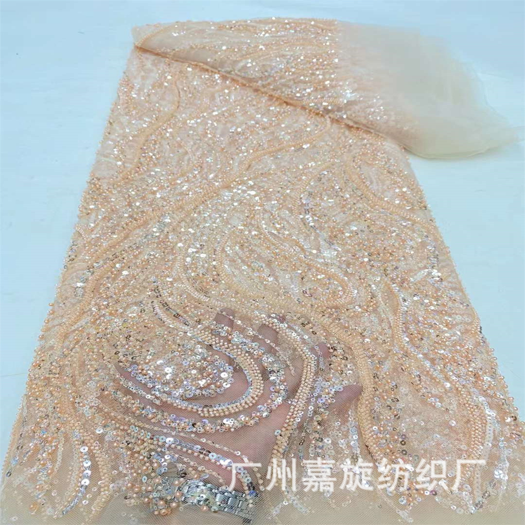 Picture of Spring and Summer 2024 New Polyester Mesh Size Fingerprint Sequin Bead Tube Embroidered Cloth African Fashion dress Dress Fabric