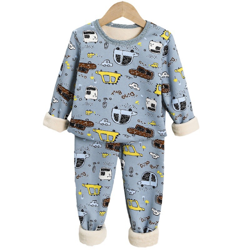 Picture of Children's Korean-style thermal underwear suit fleece-lined thickened girls' autumn clothes long pants baby boys' warm clothes autumn and winter