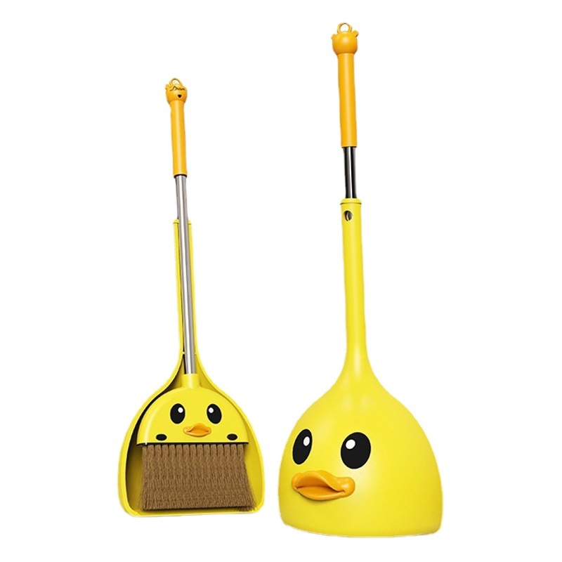 Small yellow duck children's broom dustpan suit household baby broom kindergarten students children sweeping toys wholesale
