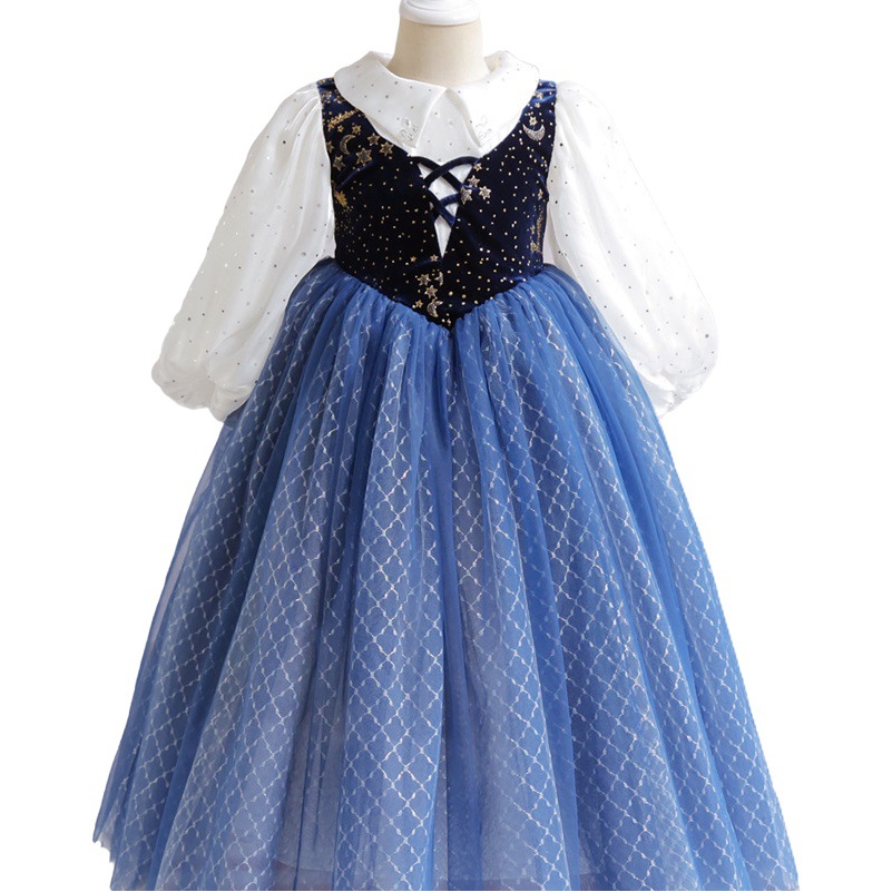 Girls Dress Frozen Elsa Princess Long Sleeve Mesh Skirt Children's Halloween Costume Spring Dress