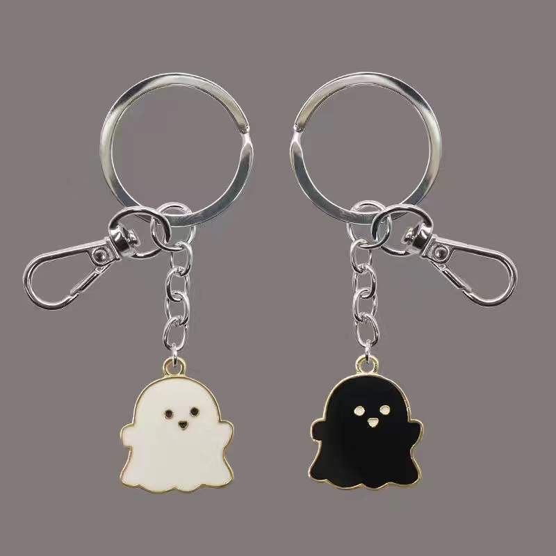 Picture of Black and White Ghost Keychain Simple Cartoon Accessories Men and Women School Bag Key Ring Couple Hanging Ornaments