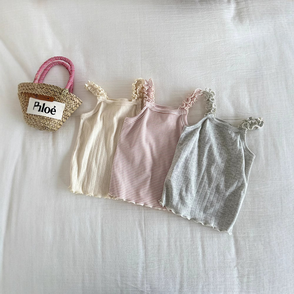 Picture of Girls' Camisole 2025 Baby Girl Summer Children's Korean-style All-match Cute Pit-stripy Color Line Camisole