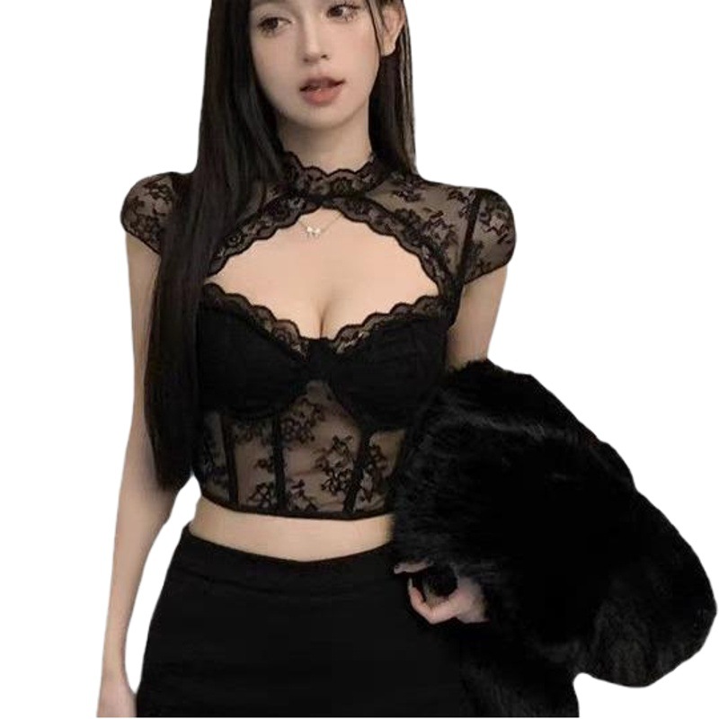 European and American Style Sexy Hollow Lace Fishbone Waist Slimming Inner Wear Cross-Border Fashion Removable Chest Pad Wrap Vest