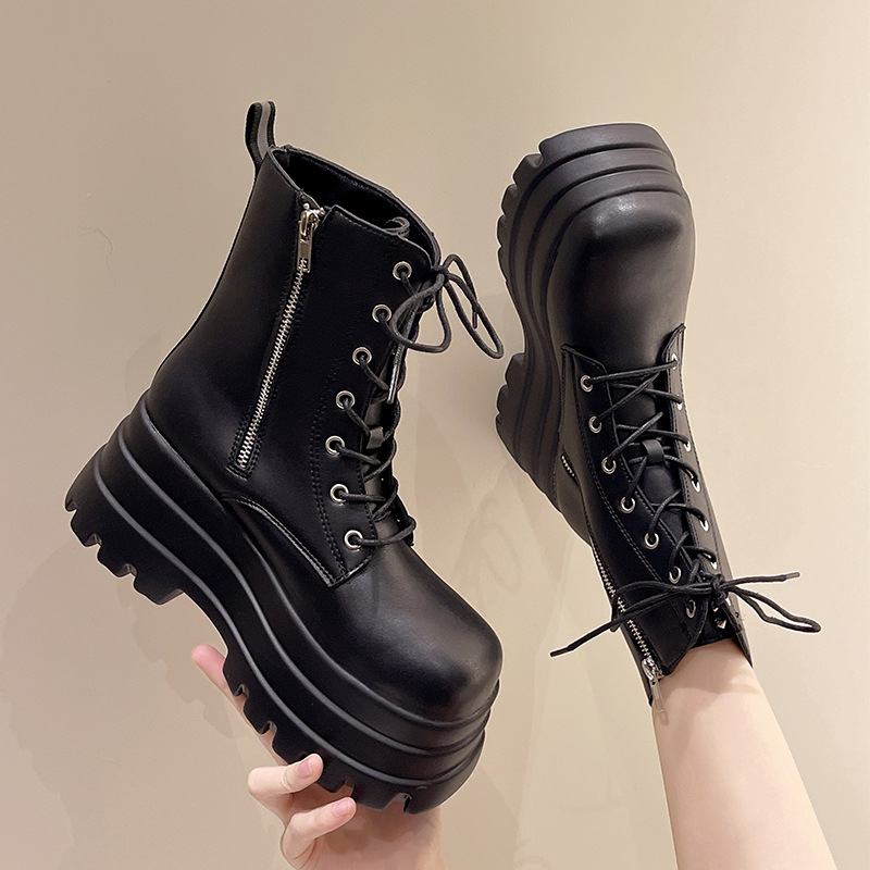 Height-Increasing, Leg-Slimming, Versatile Martin Boots for Women, 2025 Spring and Autumn New European and American Fashion Platform Chain Mid-Calf Boots for Women