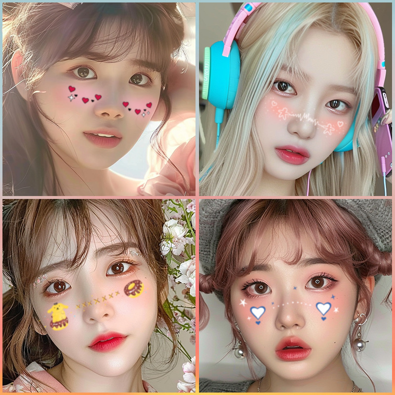 Picture of New Year's Day girl cute face makeup New year new year Creative face stickers love blush cute makeup stickers tattoo stickers