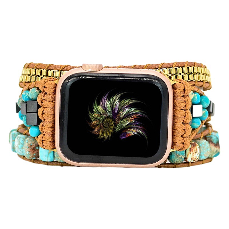 2022 Amazon popular big Emperor Royal stone beads Apple watch strap bohemian style natural stone strap