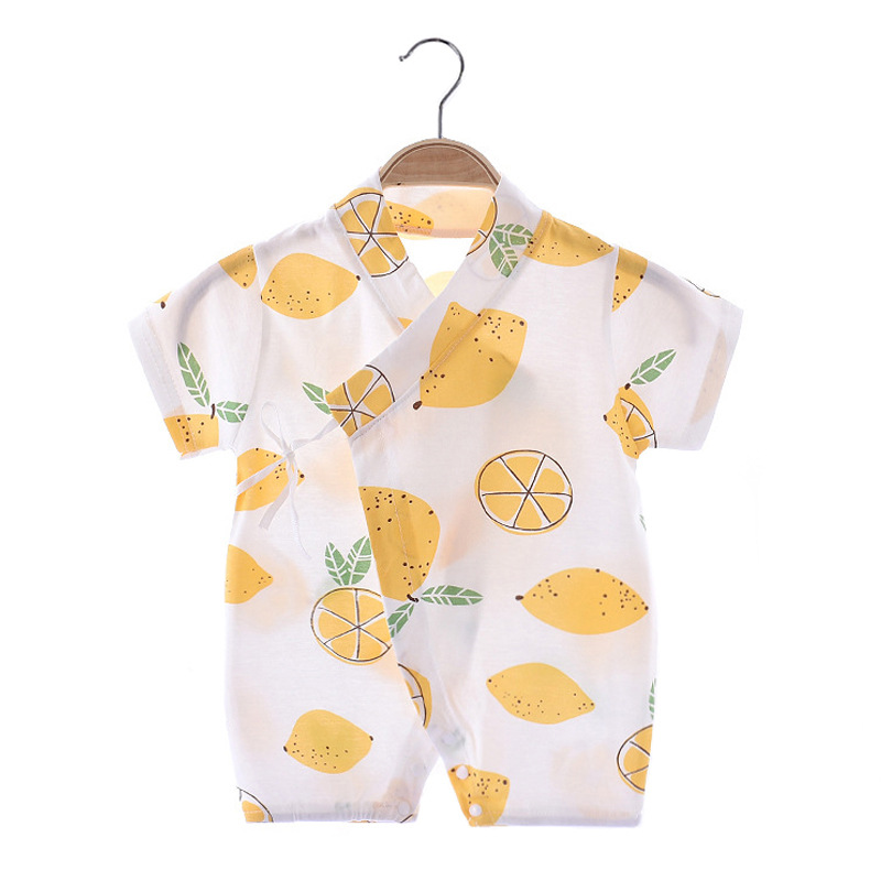 Picture of Infants' Short-sleeved jumpsuit cotton-padded climbing suit monk suit lace-up baby's thin kimono cartoon printed suit