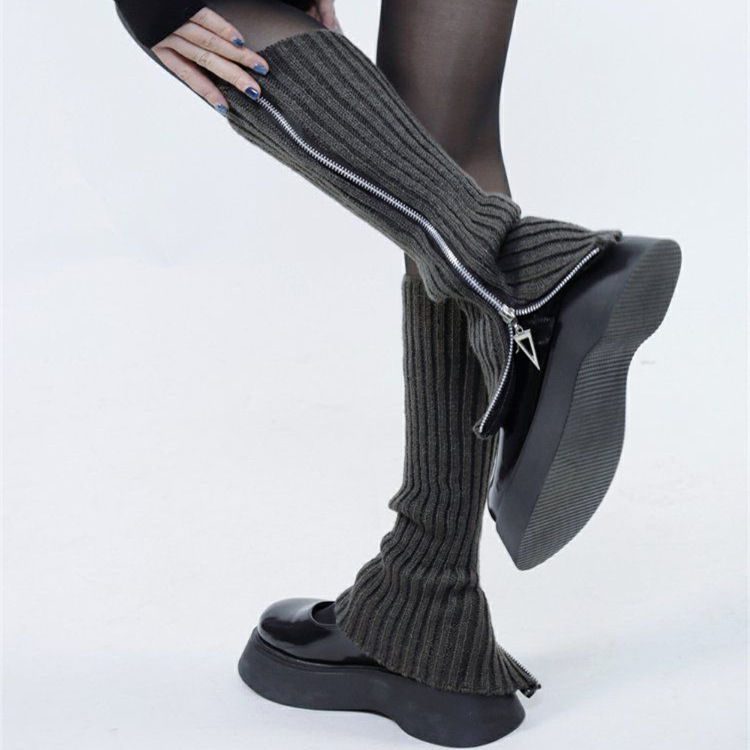 Woolen Socks Sexy Autumn and Winter Women's New Y2K Long Foot Covers Warm and Versatile Jk Knitted Zipper Pile Boot Covers