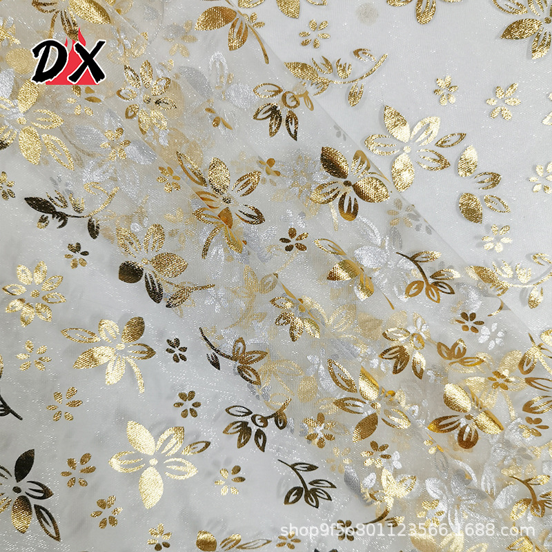 Floral bronzing organza fabric full polyester fabric slightly hard glossy transparent yarn souvenir packaging toy decoration