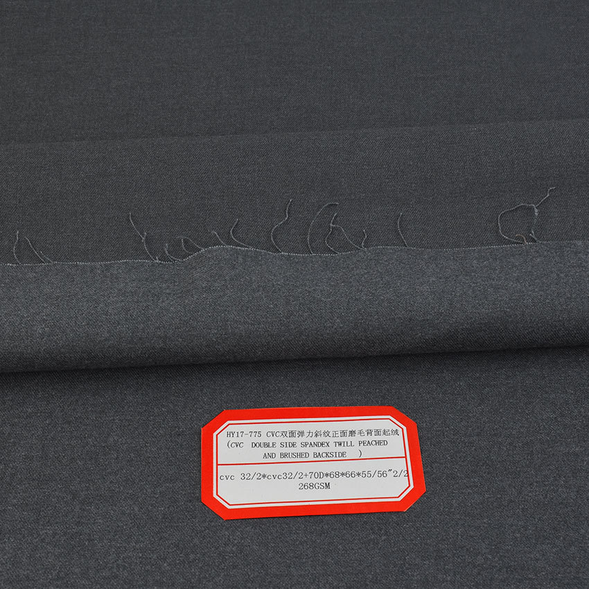 CVC cotton polyester double-sided fleece stretch twill autumn and winter pants fabric