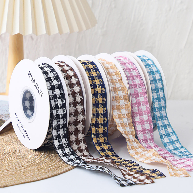2.5cm Houndstooth Ribbon Flower Packaging Ribbon Bow Handmade diy Ribbon Ribbon Floral Material Wholesale