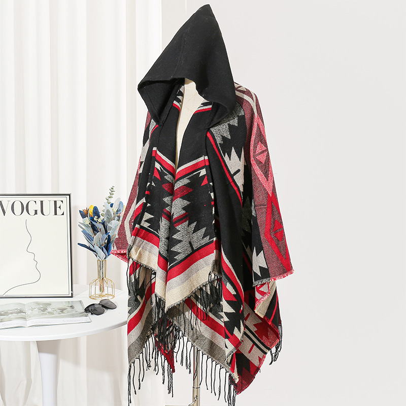 Picture of Ethnic Style Hooded Shawl Women's Yunnan Western Sichuan Travel Wear Costume Xinjiang Desert Photograph Outer Cape Cape
