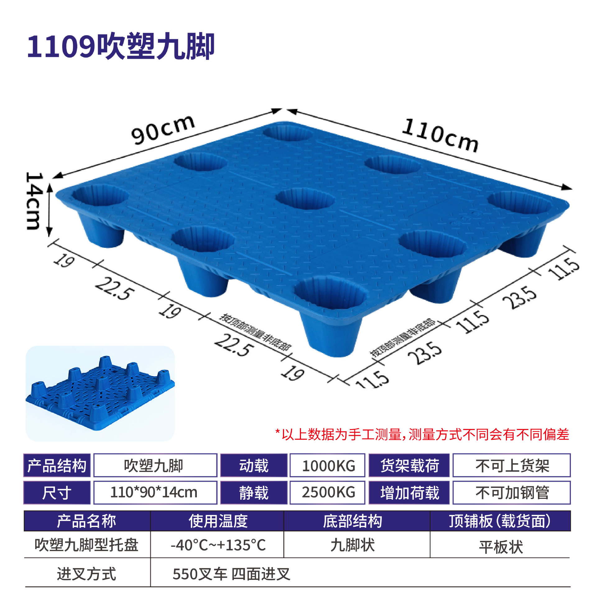 Picture of Xinyito blow molding nine-legged plastic pallet forklift logistics plane card warehouse turnover plastic moisture-proof backing plate factory