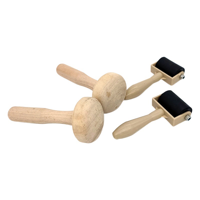 Printmaking Ink Roller Wooden Handle Ma Lian Large Rubber Roller Mushroom Tuo Children's Art Handmade Printmaking Tools Small Rubber Roller