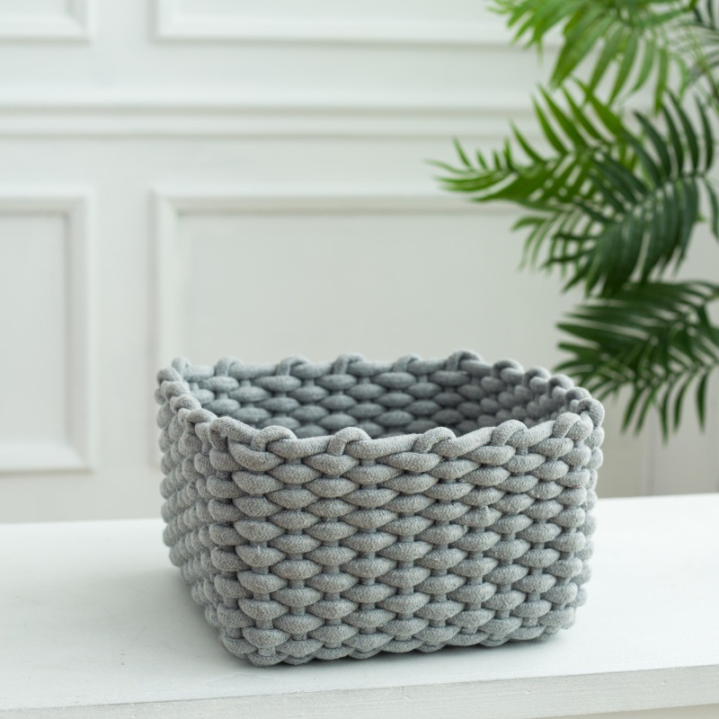 Washbasin Storage Cosmetics Finishing Storage Basket Desktop Grocery Frame Bathroom Storage Basket Large Capacity Cotton Rope Frame