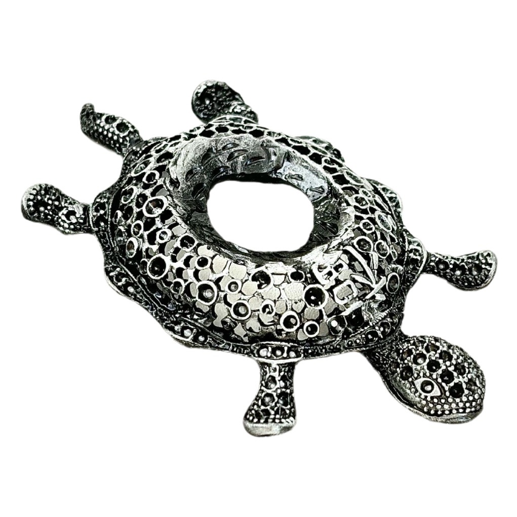 Crystal Ball Craft Base, Ball Stand, Egg Carving Stand, Metal Turtle Vintage Distressed Round Plate, Turtle Carving Ornament