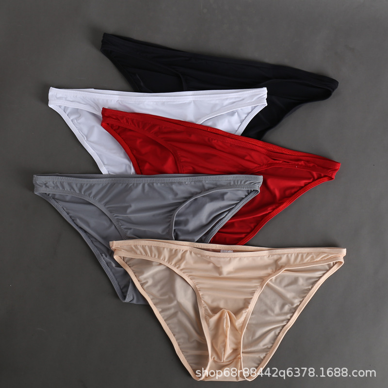 Men's sexy triangle underwear low waist transparent young men's pants breathable bag big men's triangle underpants
