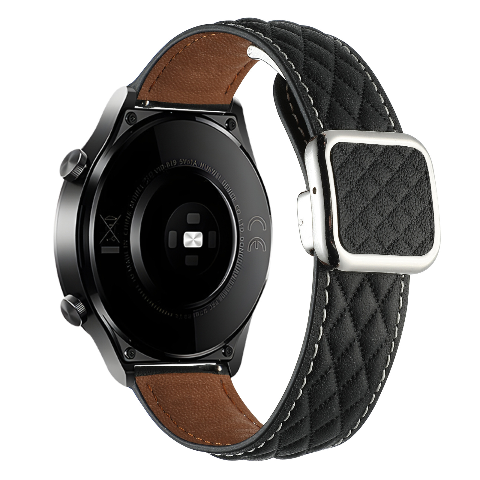 Picture of Suitable for Huawei Gt5 Samsung Watch Xiaomi S4 Genuine Leather Quilted Pattern Double-Sided Leather Magnetic Square Buckle Watch Strap Gt6