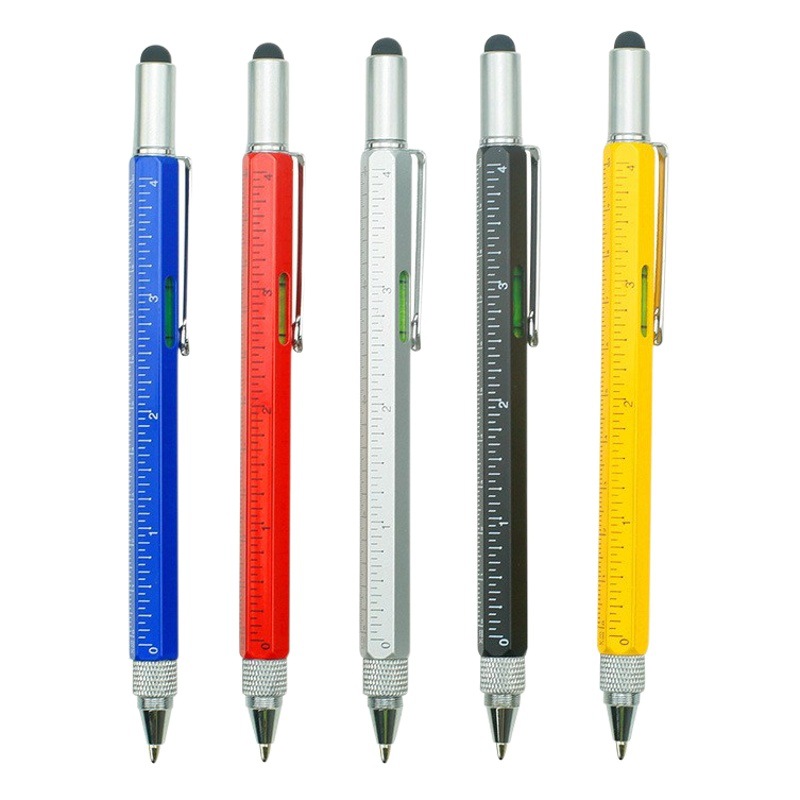 Multi-function pen cross-border capacitive pen six-in-one metal bead level gauge scale screwdriver touch screen tool pen