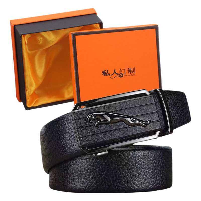 Belt men's first layer cowhide alloy automatic buckle Jaguar leather belt high sense business all-match belt wholesale