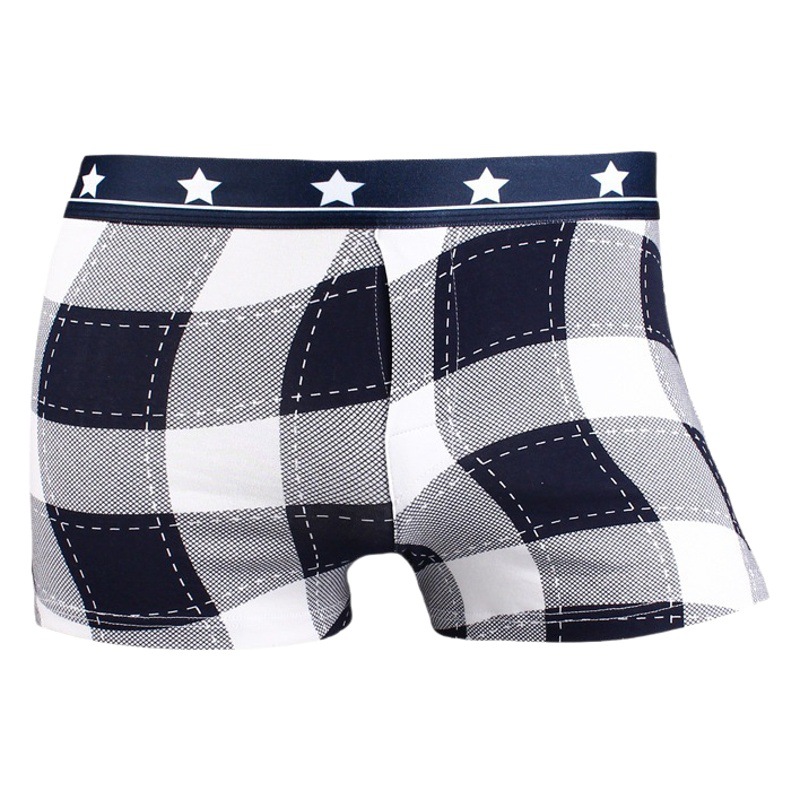 Men's Underwear Cotton Mid-Waist Boxer Breathable Plus Size Loose Plaid Boxer Trendy Jess Hair