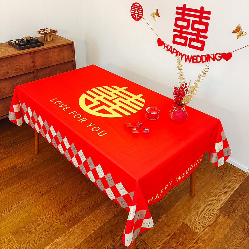 Picture of Wedding Tablecloth Red Festive Wedding Decoration Wedding Banquet Set Table Coffee Table Dining Tablecloth