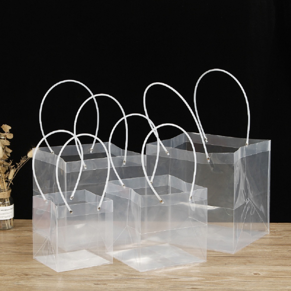 Mother's Day Transparent Flower Arrangement Pvc Gift Box Souvenir Square Pp Plastic Flower Arrangement Bouquet Handbag