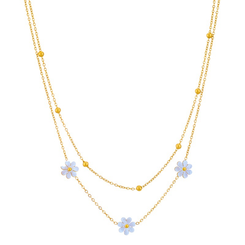 Internet Celebrity Ins Korean Style Double-Layer Small Chrysanthemum Bead Chain Stainless Steel Necklace Women's Fresh Small Daisy Clavicle Chain