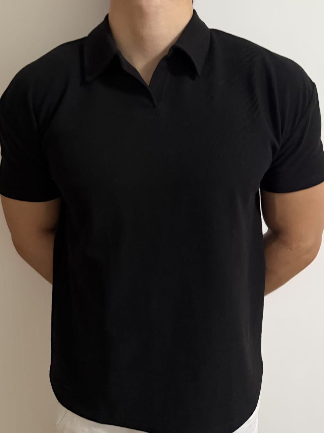 Summer American-style seagull collar simple lapel polo shirt with cinched cuffs, sporty breathable, business casual training stretch T-shirt