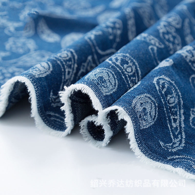 Picture of Cashew flower pure cotton jacquard Denim 10 yarn woven washed Denim coat apron bag handmade diy clothing fabric