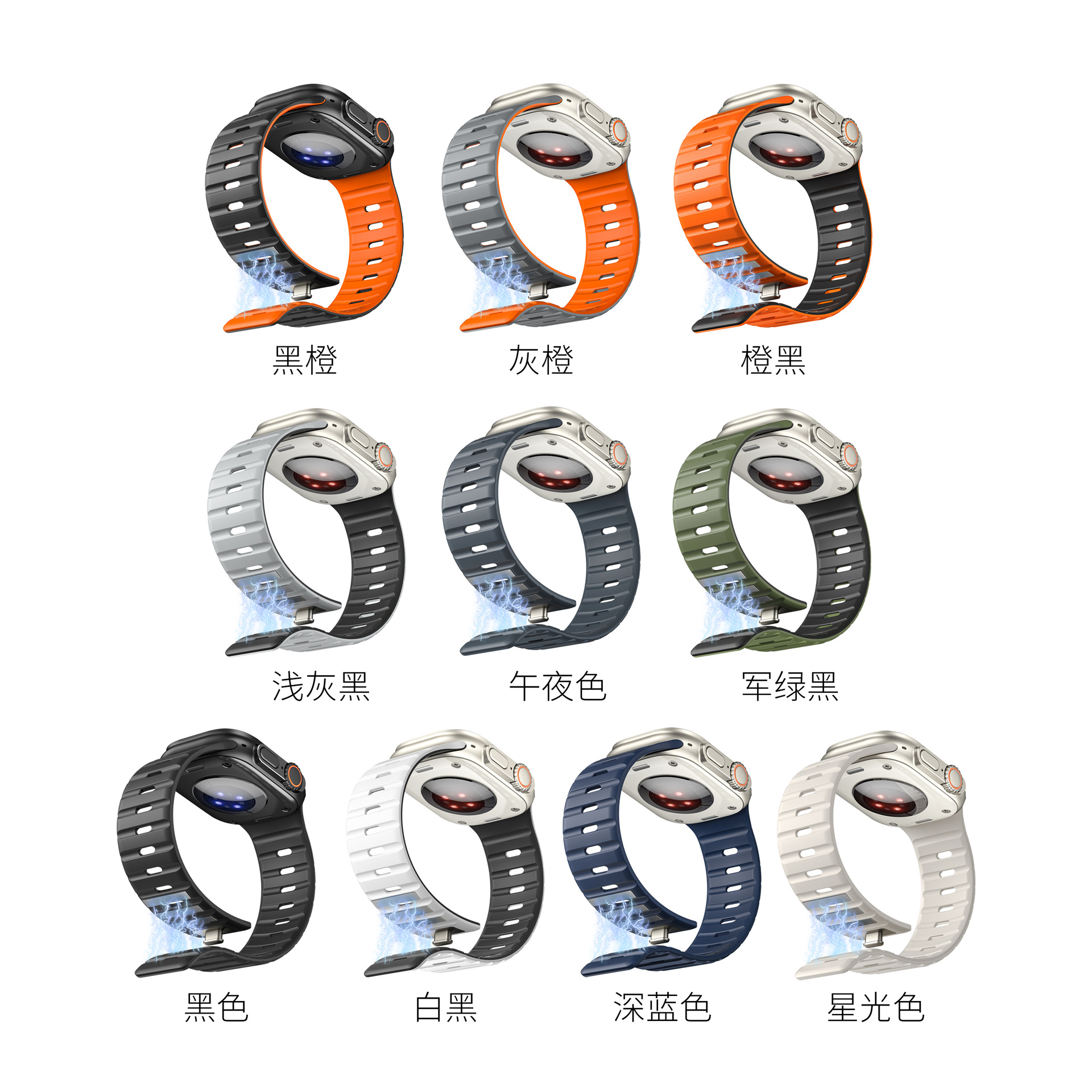 Double Color Silicone Strap for Apple Watch appleiwatchS10Ultra2 Norman Magnetic Loop Strap