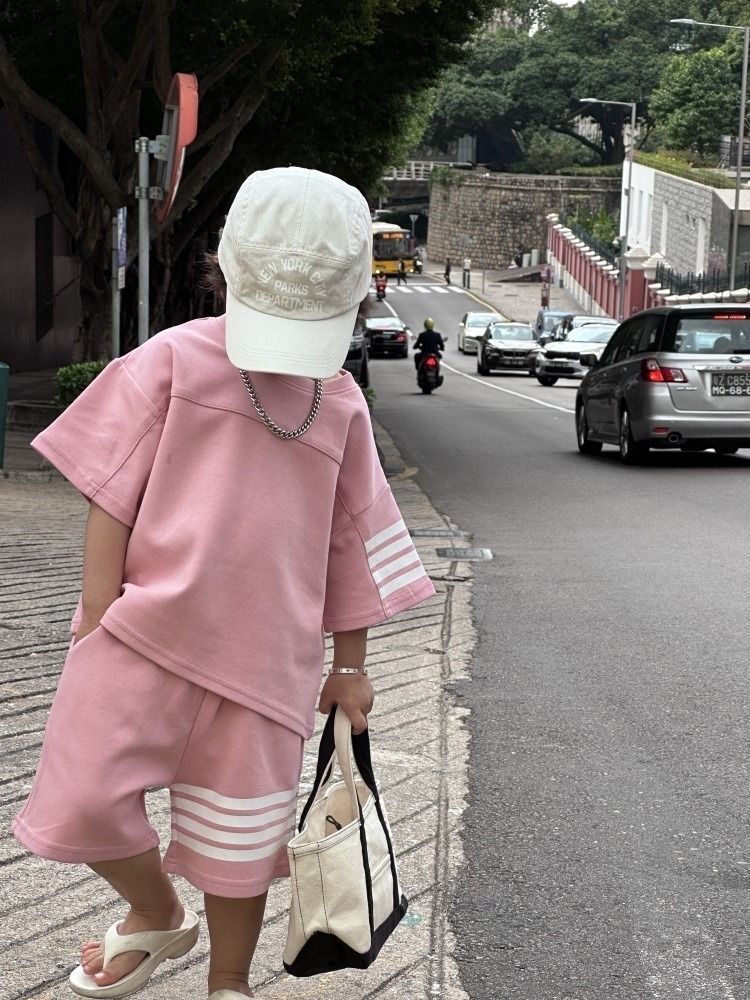 Children's Boys Summer Suit Korean Style Polo Shirt 2025 New Internet Celebrity Thin Short-Sleeved Clothes Cool Trendy Kidsren's Two-Piece Set