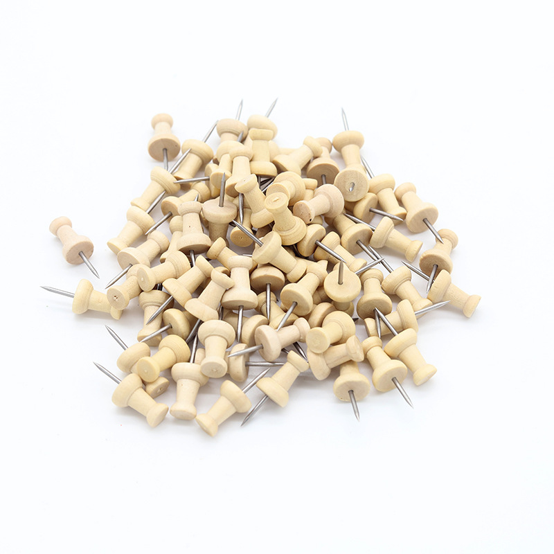 Picture of Cross-border Hot Sale 40 Boxed Wooden I-nails Wooden Pushpins Log Wood Color Cork Pushpins Photo Wall Pushpins